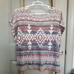 Aztec Native Geometric Design Ginger G Multicolor Short Sleeve Top